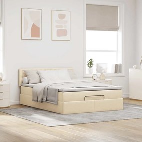 vidaXL Οθωμανικό κρεβάτι με στρώμα &amp; LEDs Cream 140x200 cm Ύφασμα