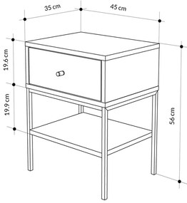 Κομοδίνο Lisa Megapap χρώμα saphhire oak 45x35x56εκ.