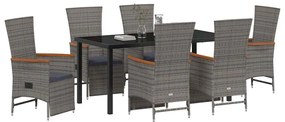 vidaXL Σέτ φαγητού για κήπο με μαξιλάρι 7 pcs Γκρι Πολυ ράταν