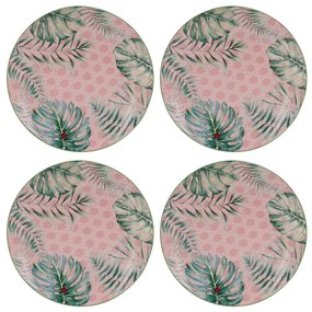 Artekko Artekko Tropical Ρηχά Πήλινα Πιάτα με Πράσινα και Ροζ Σχέδια (20x20x2)cm 4pcs 60030