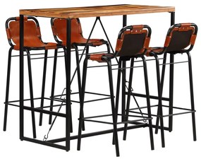 vidaXL Σετ Επίπλων Μπαρ 5 τεμ Μασίφ Ανακυκλ.Ξύλο/Γνήσιο Δέρμα Κατσίκας