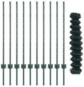 vidaXL Φράκτης Chain Link  με 10 U Πόλους Πράσινος 1x10 μ Ατσάλι