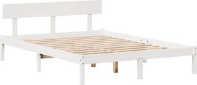 vidaXL Κρεβάτι Βιβλιοθήκη Χωρίς Στρώμα Λευκό 135x190 εκ Μασίφ Πεύκο