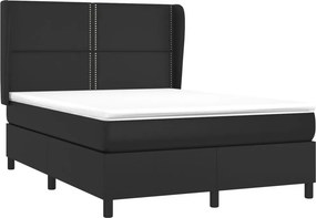 vidaXL Κρεβάτι Boxspring με Στρώμα Μαύρο 140x190εκ.από Συνθετικό Δέρμα