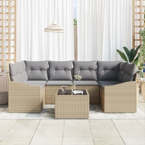 vidaXL Σετ εξωτερικής τραπεζαρίας 7 τεμαχίων  με μαξιλάρια Μπεζ Πολυ ρατάν