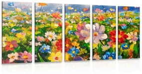 5 μέρη εικόνα ελαιογραφία λουλούδια λιβαδιού - 100x50