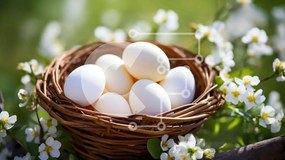 Intra Συλλεκτικό Ξύλινο Παζλ Plywood 4mm - Καλάθι με λευκά αυγά και λουλούδια Σε Ξύλινο Κουτί - Διαστάσεις Puzzle: 10x10 cm – 25 κομμάτια