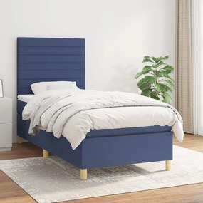 vidaXL Κρεβάτι Boxspring με Στρώμα Μπλε 90x190 εκ.Υφασμάτινο