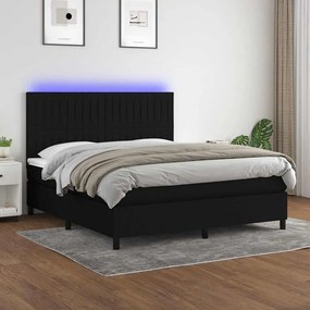 vidaXL Κρεβάτι Boxspring με Στρώμα &amp; LED Μαύρο 160x200 εκ. Υφασμάτινο