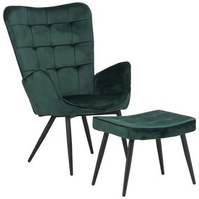 Πολυθρόνα με υποπόδιο Dorita βελούδο κυπαρισσί-πόδι μαύρο μέταλλο 68.5x76x103εκ 68.5x76x103 εκ.