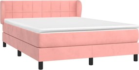 vidaXL Κρεβάτι Boxspring με Στρώμα Ροζ 140x190 εκ. Βελούδινο