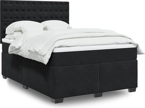 vidaXL Κρεβάτι Boxspring με Στρώμα Μαύρο 140x200 εκ. Βελούδινο