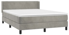 vidaXL Κρεβάτι Boxspring με Στρώμα Ανοιχτό Γκρι 140x190 εκ. Βελούδινο