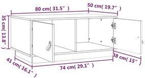 Τραπεζάκι Σαλονιού Γκρι 80 x 50 x 35 εκ. από Μασίφ Ξύλο Πεύκου - Γκρι