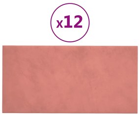 vidaXL Πάνελ Τοίχου 12 τεμ. Ροζ 60x30 εκ. 2,16 μ² Βελούδο