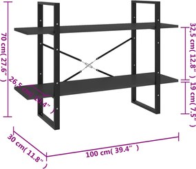 vidaXL Βιβλιοθήκη με 2 Ράφια Γκρι 100 x 30 x 70 εκ. από Επεξ. Ξύλο