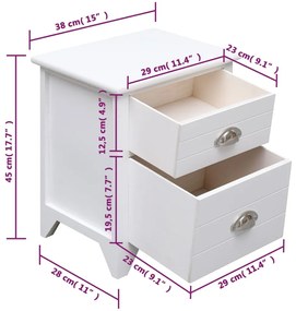 vidaXL Κομοδίνο Λευκό 38 x 28 x 45 εκ. από Ξύλο Παυλώνιας