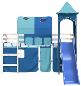 Υπερυψωμένο Κρεβάτι με Πύργο Μπλε 80x200 εκ. Μασίφ Ξύλο Πεύκου - Μπλε