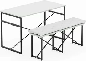 Stewehome Σετ Τραπεζιού και Καρεκλών Bench Με Μαξιλάρια / Λευκό / 120x32x45 cm