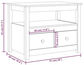 Τραπεζάκι Σαλονιού Μαύρο 71 x 49 x 55 εκ. Μασίφ Ξύλο Πεύκου - Μαύρο