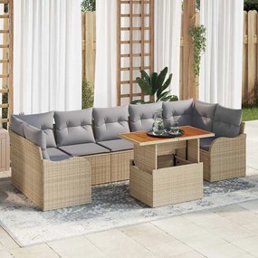 vidaXL Σετ Καναπέ Κήπου με αποθήκευση 8 pcs Μπεζ Πολυ ράταν