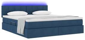 vidaXL LED Κρεβάτι αποθήκευσης με στρώμα Μπλε 160 x 200 cm Ύφασμα