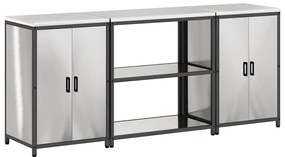vidaXL Σετ Αποθήκευσης Κουζίνας με ράφι 3 pcs Ασημί 210 x 50 x 92 εκ