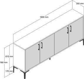 Μπουφές Καρυδιά / Μαύρο Μάρμαρο KIEV 160x35x78