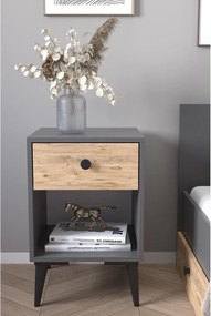 Κομοδίνο ArteLibre AMARI Ανθρακί/Δρυς Μοριοσανίδα 43x43x67.5cm