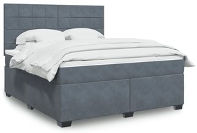 Κρεβάτι Boxspring με Στρώμα Σκούρο Γκρι 180x200 εκ. Βελούδινο - Γκρι