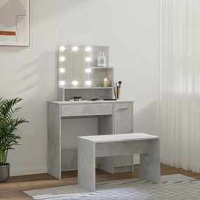 vidaXL Μπουντουάρ Σετ με LED Γκρι σκυροδέματος από Επεξεργασμένο Ξύλο