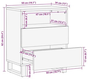 Κομοδίνο 50x34x62 εκ. από Μασίφ Ξύλο Μάνγκο - Καφέ