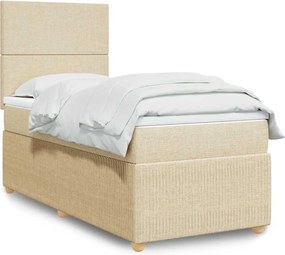 vidaXL Κρεβάτι Boxspring με Στρώμα Κρεμ 90x200 εκ.Υφασμάτινο