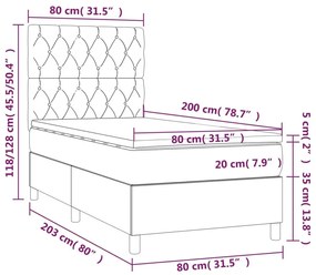 Κρεβάτι Boxspring με Στρώμα &amp; LED Σκ.Καφέ 80x200 εκ. Υφασμάτινο - Καφέ