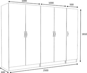 Ντουλάπα ρούχων Victoria Megapap πεντάφυλλη χρώμα λευκό 250x60x181εκ.