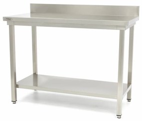 Stainless Steel Table - 200 x 60cm - Adjustable Height - with Backsplash and Storage Shelf