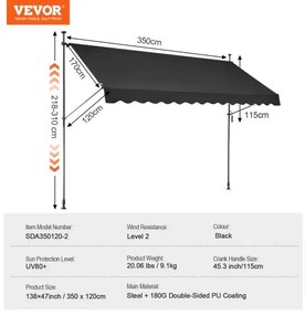 VEVOR 138x47" Patio Awning Retractable Patio Canopy Sunsetter with Crank Handle