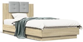 Πλαίσιο Κρεβατιού με Κεφαλάρι Sonoma Δρυς 90x190 εκ. Επεξ. Ξύλο - Καφέ