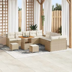 vidaXL Σετ Καναπέ Κήπου με μαξιλάρι 13 pcs Μπεζ συνθετικό ρατάν
