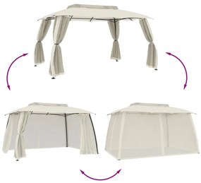 vidaXL Κιόσκι με Διπλούς Τοίχους/Δίχτυ Κρεμ 3,93x2,93 μ. από Ατσάλι