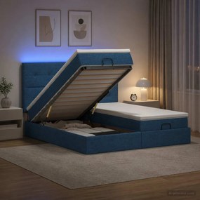vidaXL Κρεβάτι Ottoman με Στρώμα και LED Μπλε 180 x 200 cm Ύφασμα