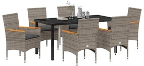 vidaXL Σέτ φαγητού για κήπο με μαξιλάρι 7 pcs Γκρι Πολυ ράταν
