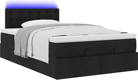 vidaXL Οθωμανικό κρεβάτι με στρώμα &amp; LEDs Μαύρο 120x200 cm Ύφασμα
