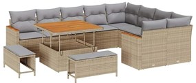 vidaXL Σετ Καναπέ Κήπου με μαξιλάρι 12 pcs Μπεζ Πολυ ράταν