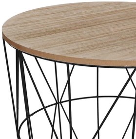 Βοηθητικό τραπέζι Kumi pakoworld mdf επιφάνεια oak και μέταλλο σε μαύρη απόχρωση Φ40x41εκ