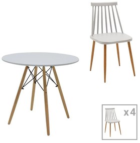 Σετ Τραπεζαρίας Aurora-Julita 5τεμ pp-mdf σε γκρι-λευκό-φυσική απόχρωση Φ80x73εκ 80x80x73 εκ.