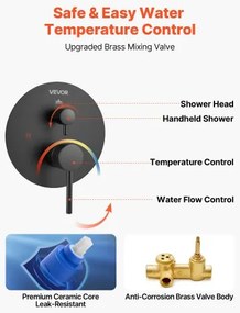 VEVOR Shower Faucet Set 8&quot; Round Rain Shower Head and Hand Set Matte Black