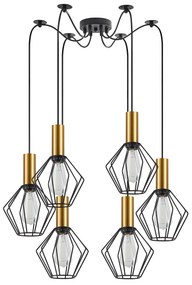 SE21-GM-4-BL6-GR1 ADEPT TUBE Gold Matt Pendant Black Metal Grid+