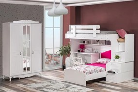 Stewehome Κρεβάτι κουκέτα με γραφείο και ντουλάπι με 3 πόρτες