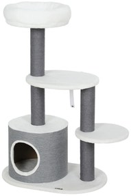 PawHut Δέντρο για γάτες με 1 φωλιά, 1 κρεβάτι για γάτες, 2 πλατφόρμες, στύλοι από σπάγκο, λευκό + γκρι